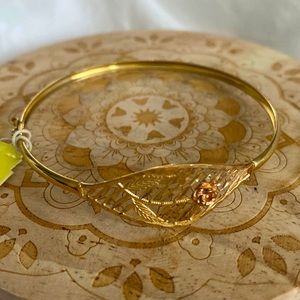 Gold Bangle with Pink Rose